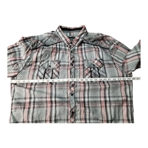 Buckle BLACK Brand Button Up Pearl Snaps Plaid Shirt Top Athletic Fit Sz XXL - Picture 11 of 12